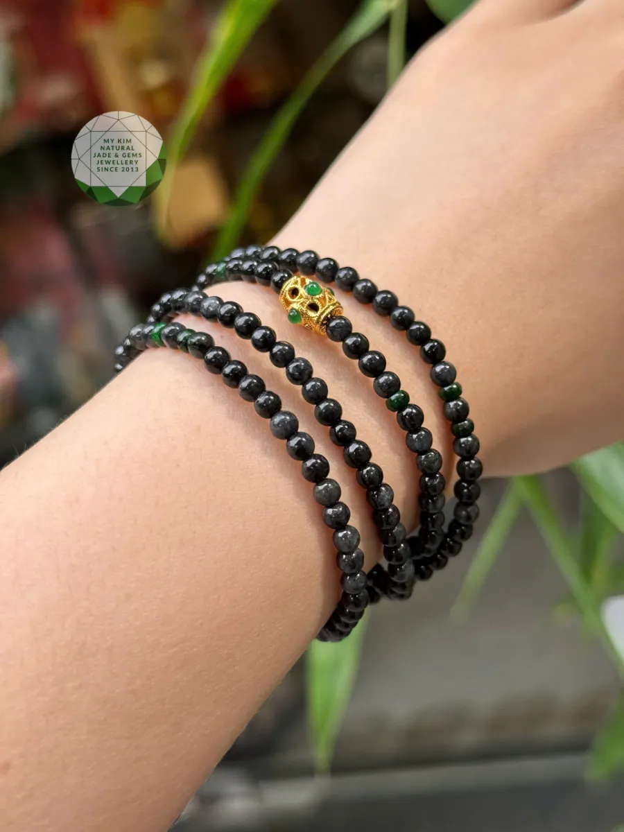 💚 VÒNG NGỌC PHỈ THÚY GÀ ĐEN MIX JADE XANH & LU THỐNG VÀNG