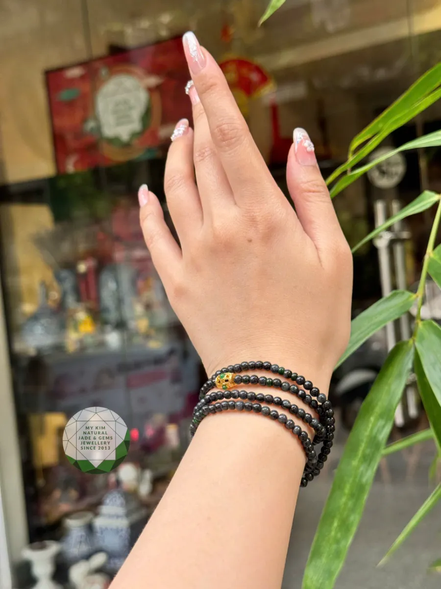 💚 VÒNG NGỌC PHỈ THÚY GÀ ĐEN MIX JADE XANH & LU THỐNG VÀNG