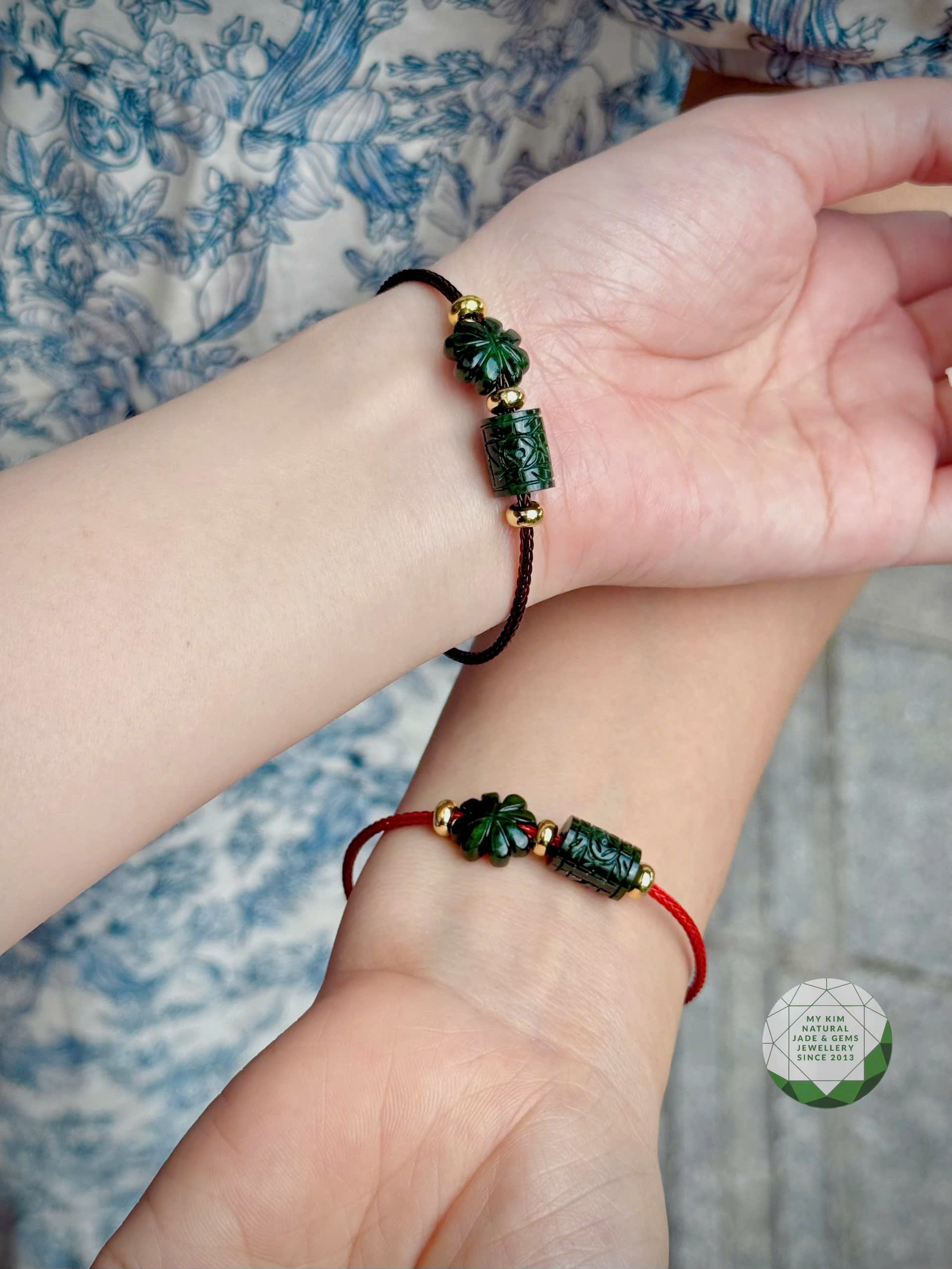 🍀 VÒNG DÂY CÁP MIX CHARM JADEITE CỎ BỐN LÁ & LU THỐNG ĐIÊU KHẮC