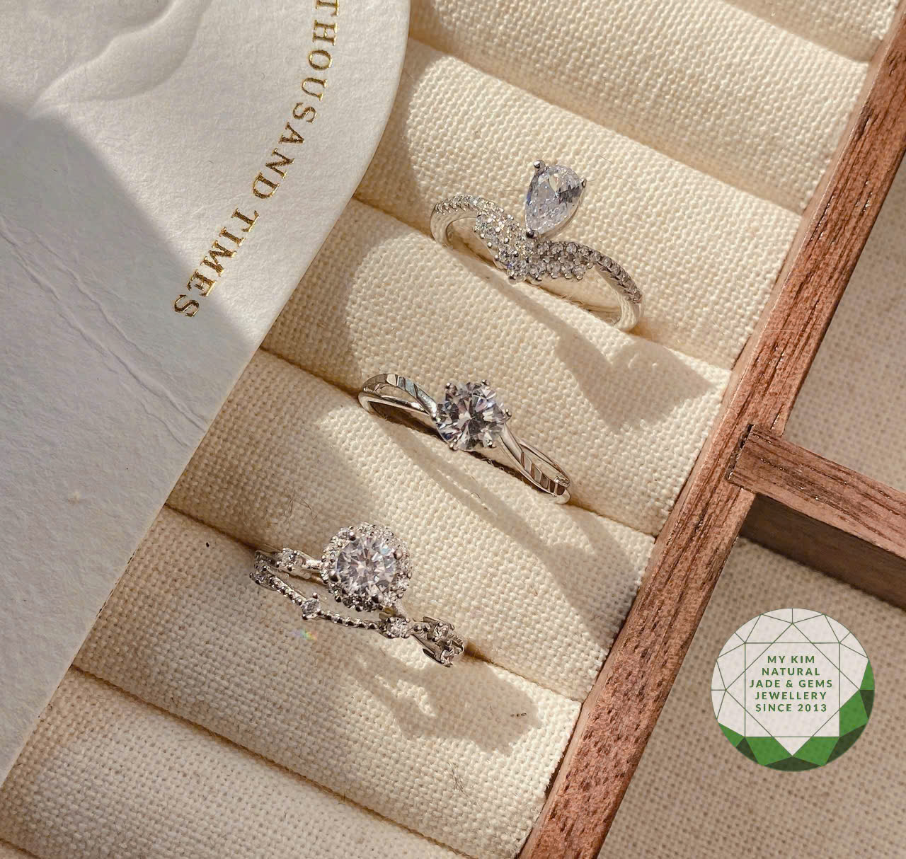 BST Nhẫn Nữ Đính Đá - Bạc Si Vàng Trắng Cao Cấp